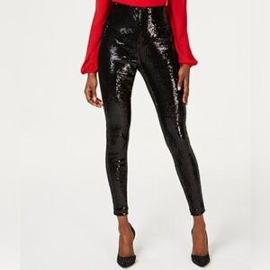 INC Black Sequined Skinny Ankle Pants Sz M
